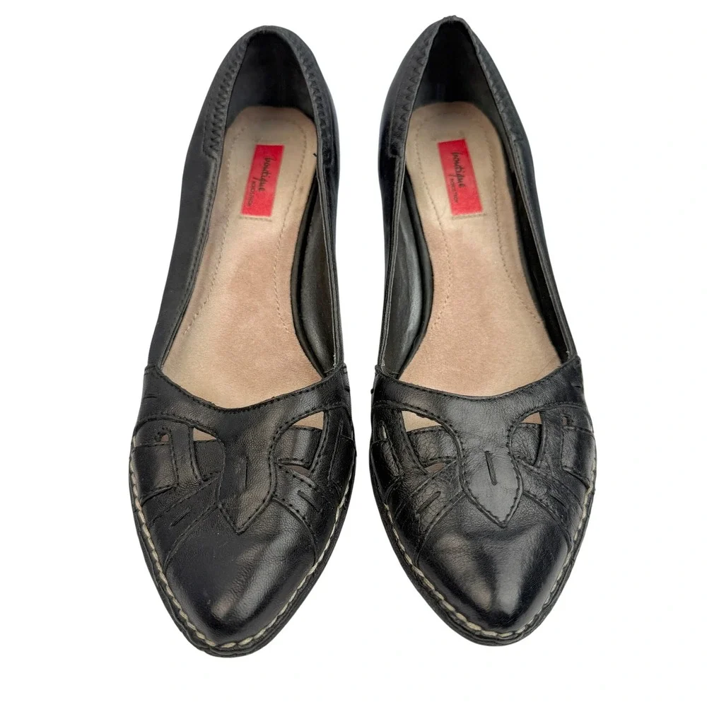 Y2K Boutique Nordstrom Black Leather Heels 7.5M Cutout‎ Pumps Cone Heel Retro
